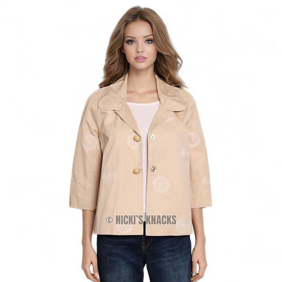 Johnny Was Embroidered Blazer Tan 3/4 Sleeve Boho Jacket Neutral Chic Size S - Picture 3 of 13